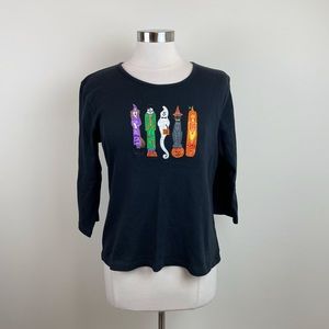 Peanut Butter & Jelly Halloween Ghost Pumpkin Black Tee Shirt Women Medium